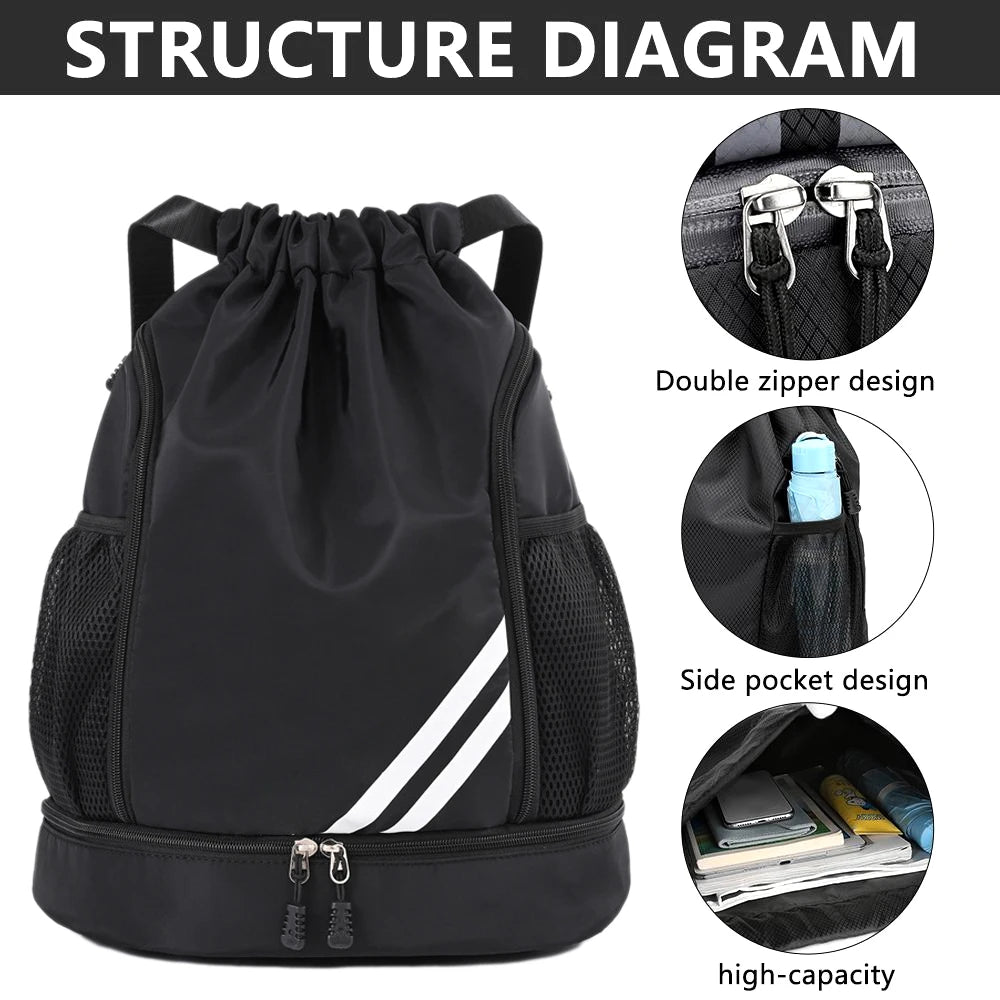 Drawstring Gym Backpack with Shoe Compartment